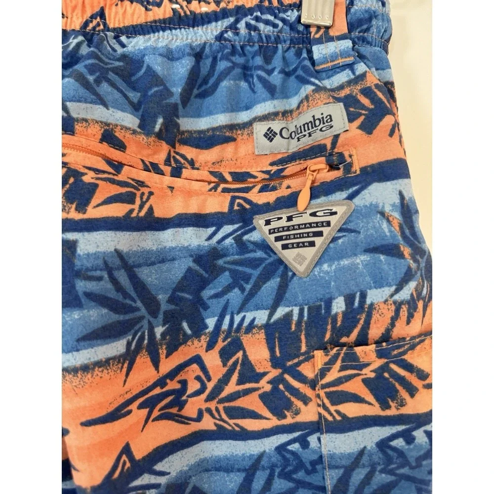 Columbia PFG Mens Backcast III Water Shorts Blue Orange Tropical Palm 6in